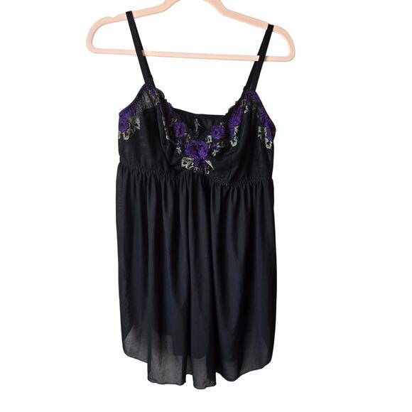 torrid Tops - Torrid black mesh lace babydoll with purple and green floral embroidery Size 1